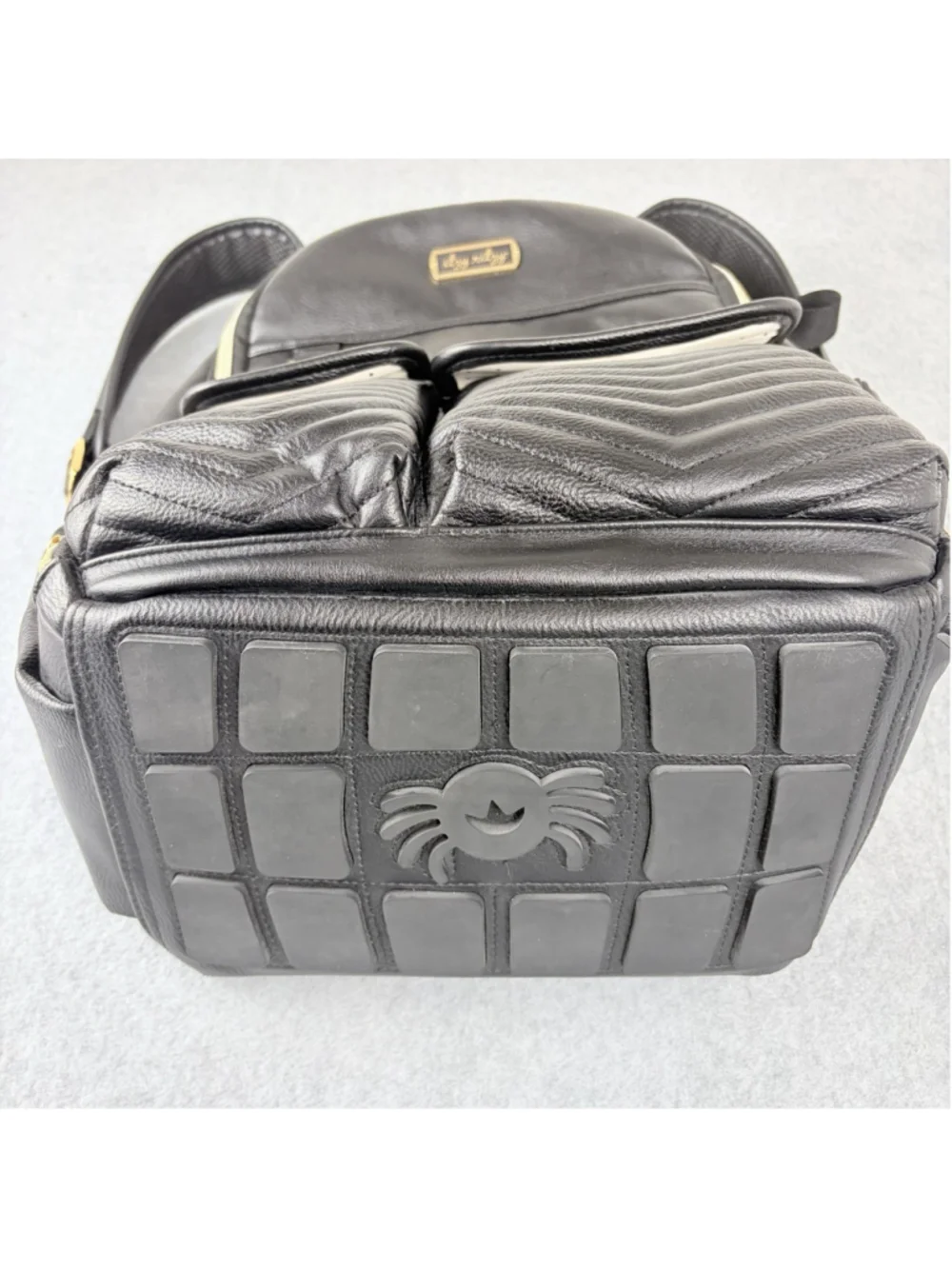 ITZY RITZY Boss Plus Diaper Backpack Black Vegan Leather Gold Hardware